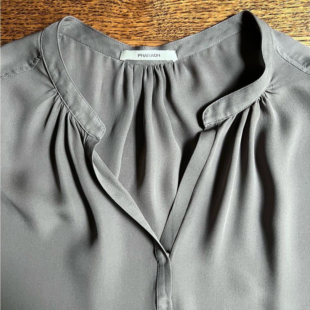 Taupe Silk Batwing Blouse, Minimalist Peasant Blouse, Pharaoh - Picture 2 of 7